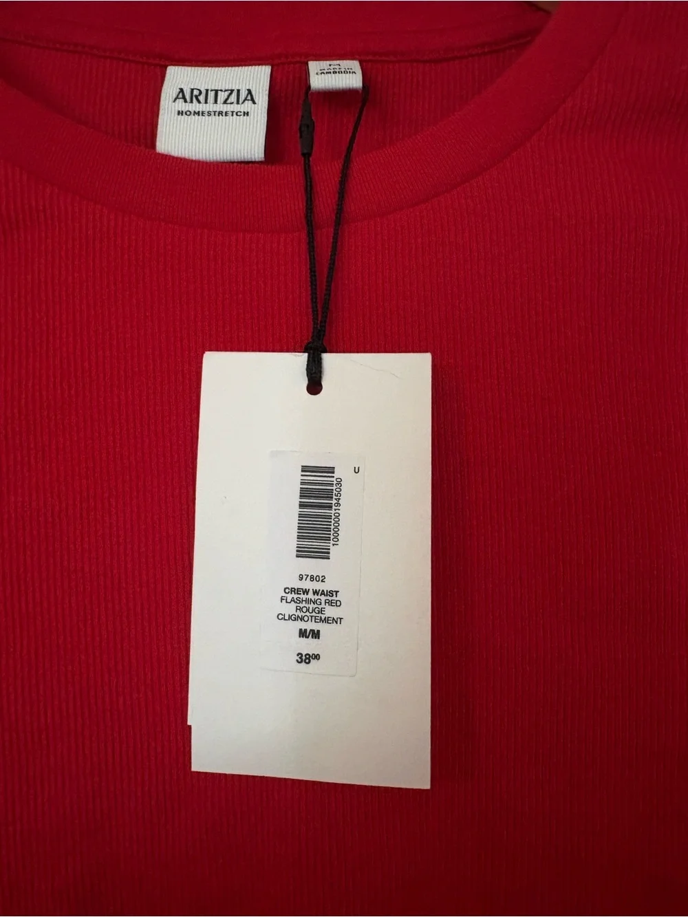 NWT Aritzia HomeStretch Rib Crew Waist Longsleeve Flashing Red Size Medium